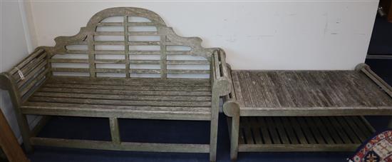 A Lutyens-style garden bench and table Bench W.166cm and table W.135cm